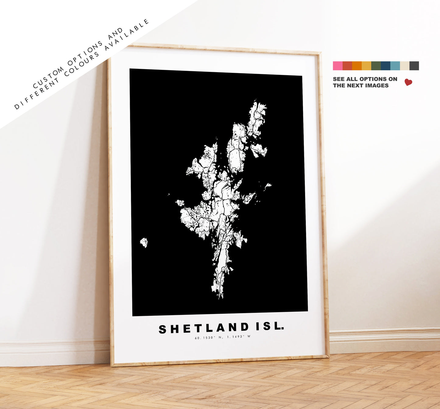 Shetland Map Print - Minimalist City Map Poster - Map Art - UK - Shetland Islands Print - Shetland Poster - Different Colours Available