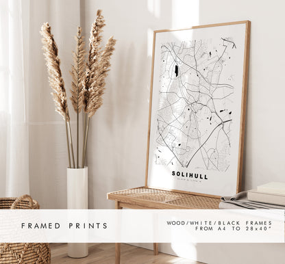 Solihull Map Print - Minimalist City Map Poster - Map Art - UK - Solihull Print - Solihull Poster - Different Colours Available