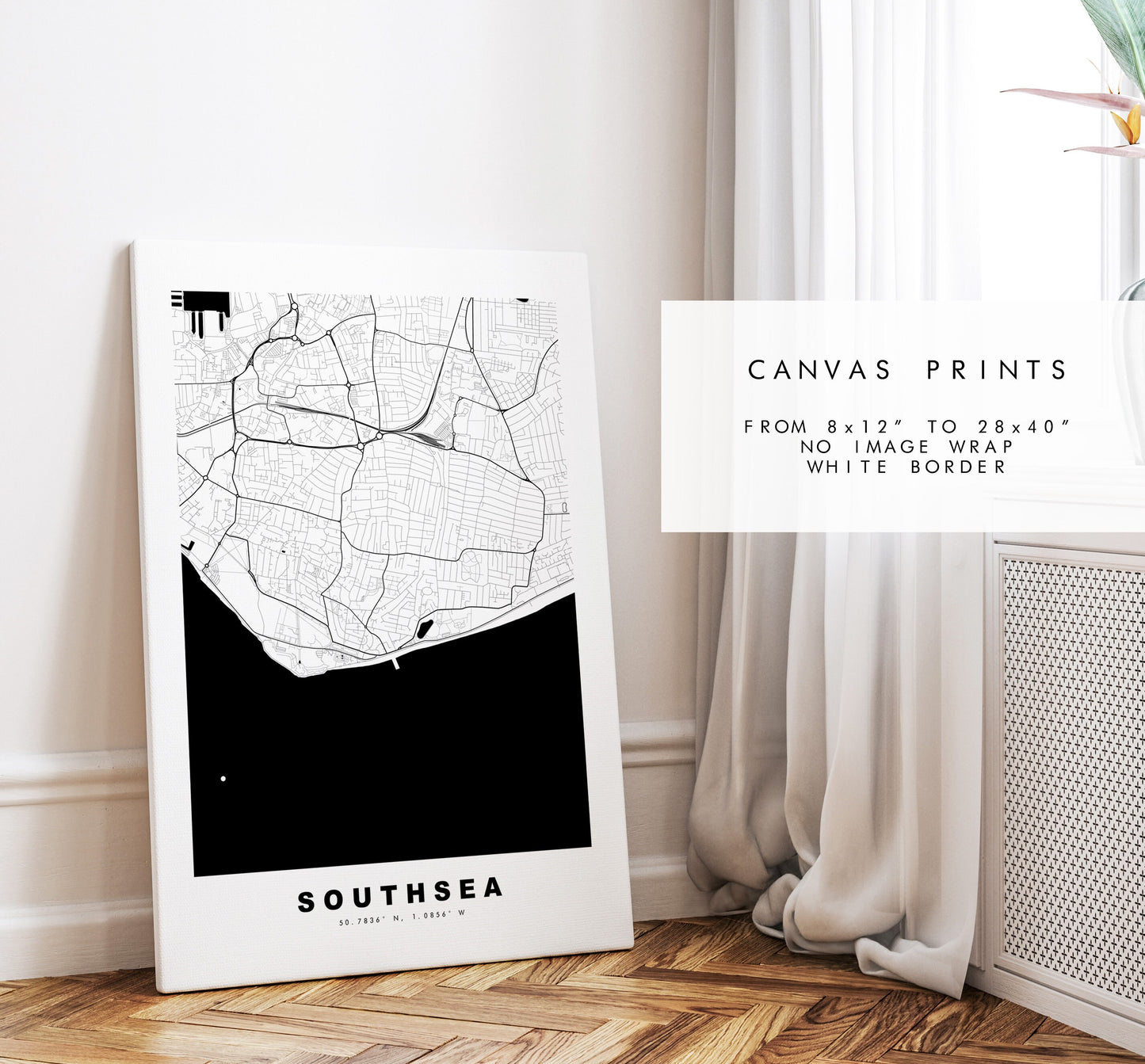 Southsea Map Print - Minimalist City Map Poster - Map Art - UK - Southsea Print - Southsea Poster - Different Colours Available