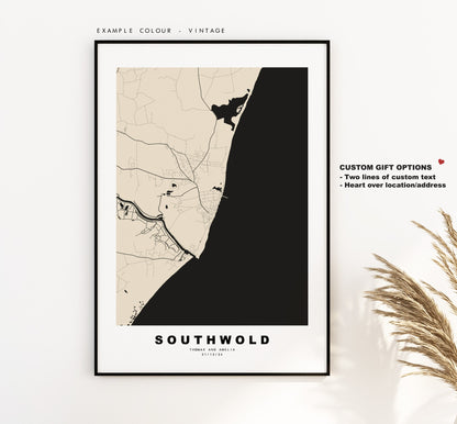 Southwold Map Print - Minimalist City Map Poster - Map Art - UK - Southwold Print - Southwold Poster - Different Colours Available