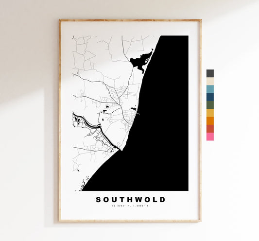 Southwold Map Print - Minimalist City Map Poster - Map Art - UK - Southwold Print - Southwold Poster - Different Colours Available