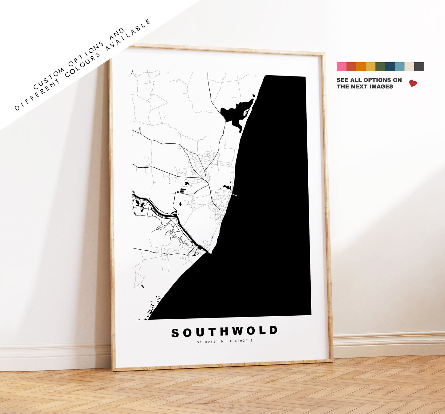 Southwold Map Print - Minimalist City Map Poster - Map Art - UK - Southwold Print - Southwold Poster - Different Colours Available