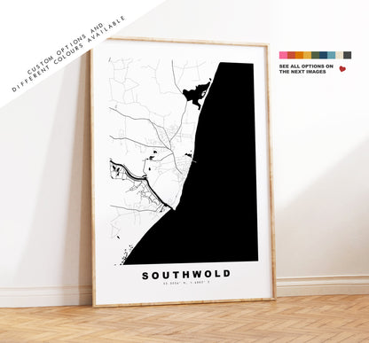 Southwold Map Print - Minimalist City Map Poster - Map Art - UK - Southwold Print - Southwold Poster - Different Colours Available