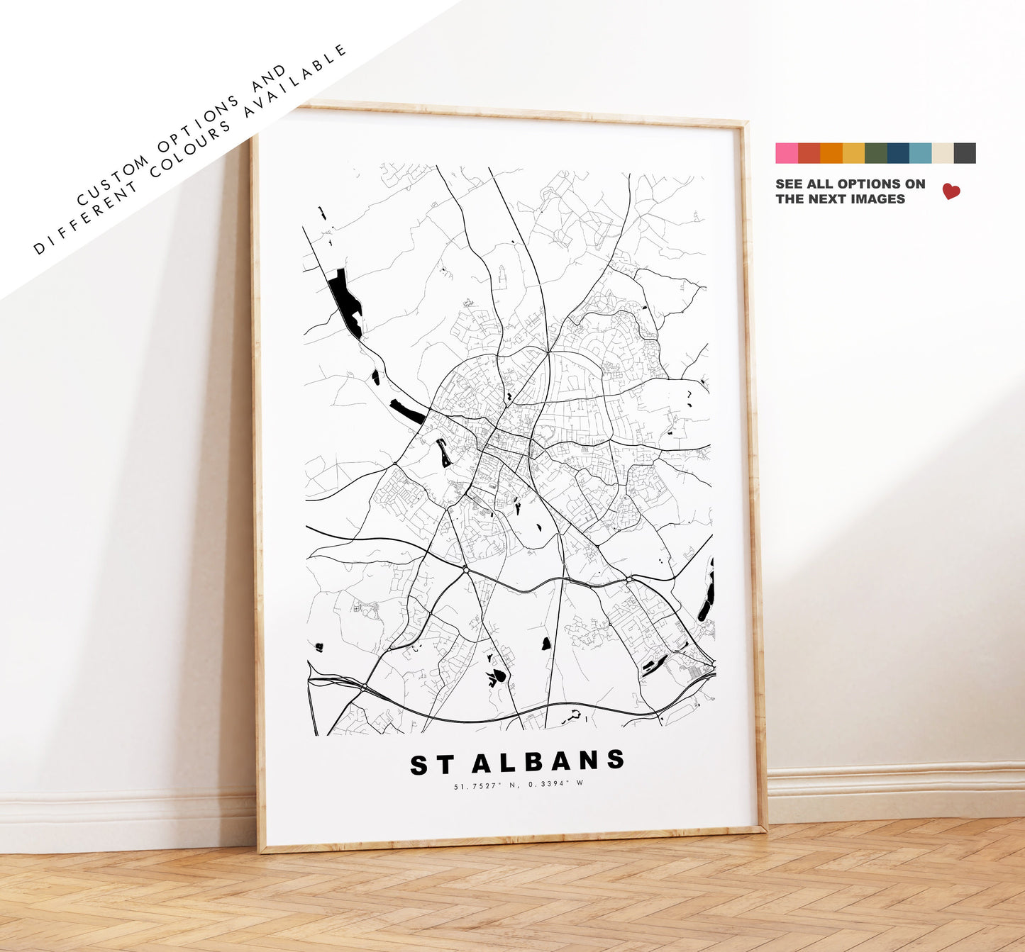 St Albans Map Print - Minimalist City Map Poster - Map Art - UK - St Albans Print - St Albans Poster - Different Colours Available