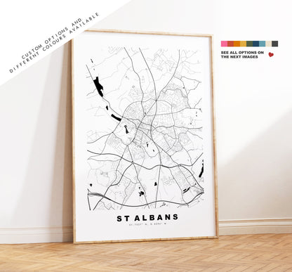 St Albans Map Print - Minimalist City Map Poster - Map Art - UK - St Albans Print - St Albans Poster - Different Colours Available