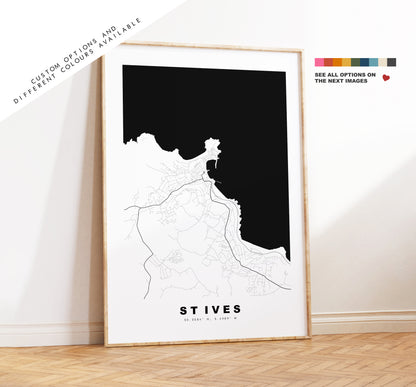 St Ives Map Print - Minimalist City Map Poster - Map Art - UK - St Ives Print - St Ives Poster - Different Colours Available