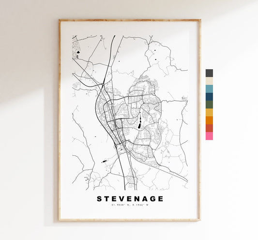 Stevenage Map Print - Minimalist City Map Poster - Map Art - UK - Stevenage Print - Stevenage Poster - Different Colours Available