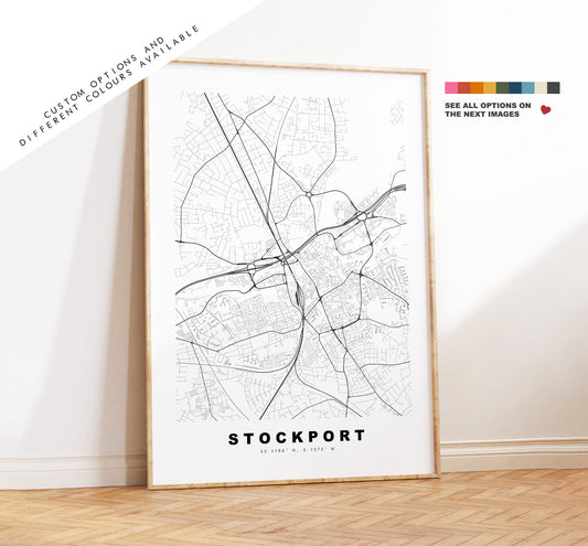 Stockport Map Print - Minimalist City Map Poster - Map Art - UK - Stockport Print - Stockport Poster - Different Colours Available