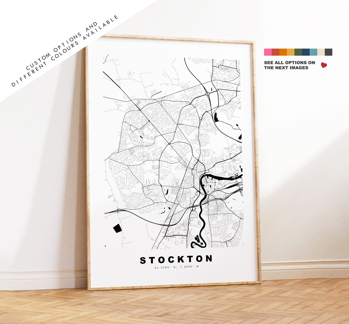 Stockton Map Print - Minimalist City Map Poster - Map Art - UK - Stockton Print - Stockton on Tees Poster - Different Colours Available