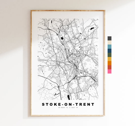 Stoke Map Print - Minimalist City Map Poster - Map Art - UK - Stoke on Trent Print - Stoke Poster - Different Colours Available