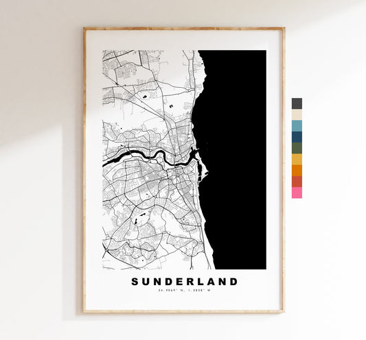 Sunderland Map Print - Minimalist City Map Poster - Map Art - UK - Sunderland Print - Sunderland Poster - Different Colours Available