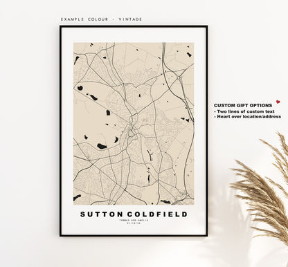 Sutton Coldfield Map Print - Minimalist City Map Poster - Map Art - UK - Sutton Print - Sutton Poster - Different Colours Available