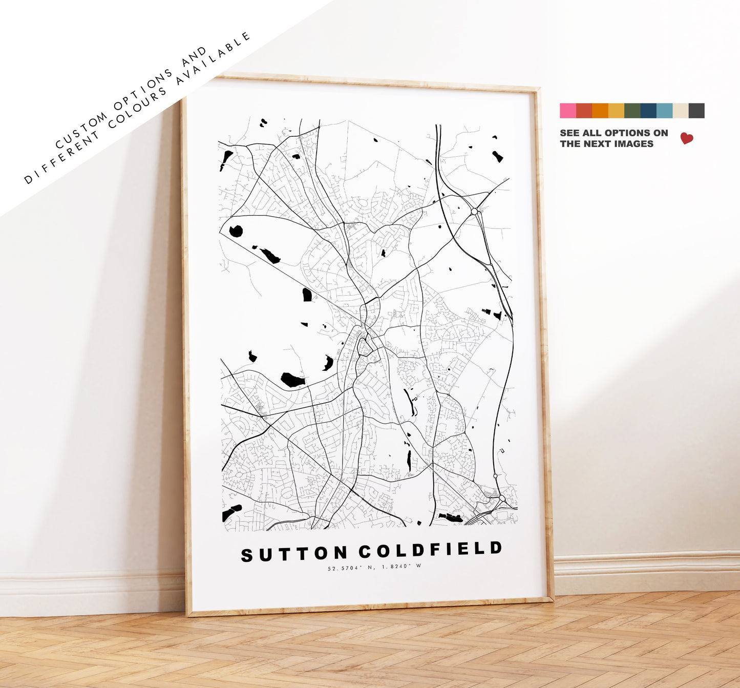 Sutton Coldfield Map Print - Minimalist City Map Poster - Map Art - UK - Sutton Print - Sutton Poster - Different Colours Available