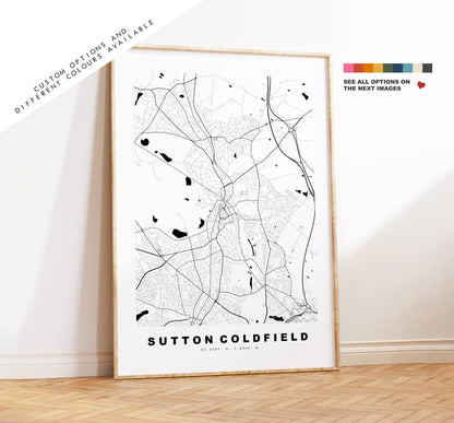 Sutton Coldfield Map Print - Minimalist City Map Poster - Map Art - UK - Sutton Print - Sutton Poster - Different Colours Available