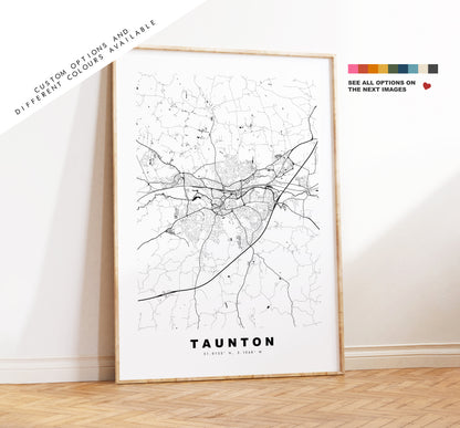 Taunton Map Print - Minimalist City Map Poster - Map Art - UK - Taunton Print - Taunton Poster - Different Colours Available