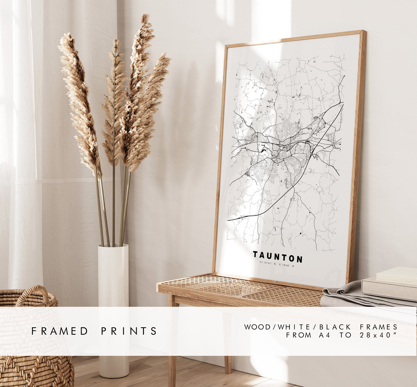 Taunton Map Print - Minimalist City Map Poster - Map Art - UK - Taunton Print - Taunton Poster - Different Colours Available