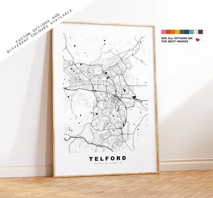 Telford Map Print - Minimalist City Map Poster - Map Art - UK - Telford Print - Telford Poster - Different Colours Available