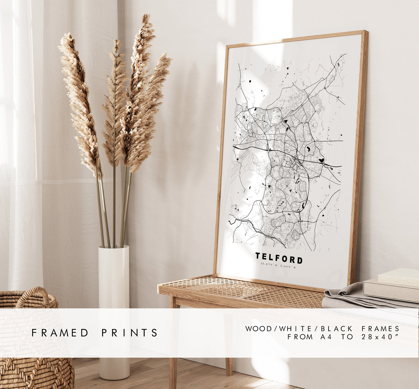 Telford Map Print - Minimalist City Map Poster - Map Art - UK - Telford Print - Telford Poster - Different Colours Available