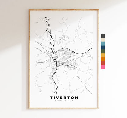 Tiverton Map Print - Minimalist City Map Poster - Map Art - UK - Tiverton Print - Tiverton Poster - Different Colours Available