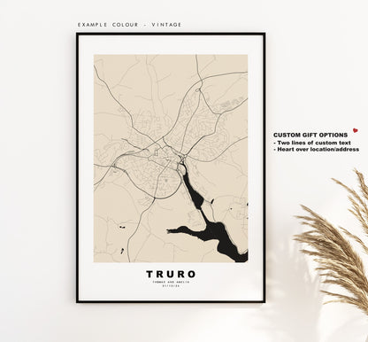 Truro Map Print - Minimalist City Map Poster - Map Art - UK - Truro Print - Truro Poster - Different Colours Available