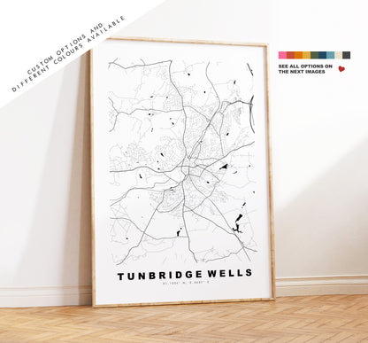 Tunbridge Wells Map Print - Minimalist City Map Poster - Map Art - UK - Tunbridge Wells Print - Poster - Different Colours Available