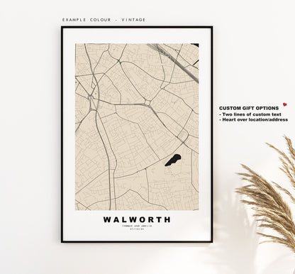 Walworth Map Print - Minimalist City Map Poster - Map Art - UK - Walworth Print - Walworth Poster - Different Colours Available