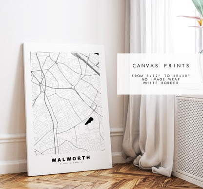 Walworth Map Print - Minimalist City Map Poster - Map Art - UK - Walworth Print - Walworth Poster - Different Colours Available