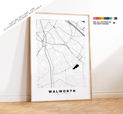 Walworth Map Print - Minimalist City Map Poster - Map Art - UK - Walworth Print - Walworth Poster - Different Colours Available