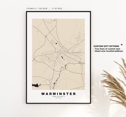 Warminster Map Print - Minimalist City Map Poster - Map Art - UK - Warminster Print - Warminster Poster - Different Colours Available