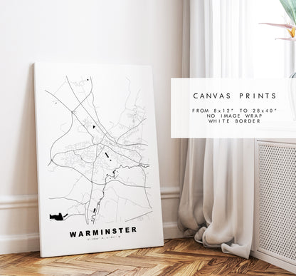 Warminster Map Print - Minimalist City Map Poster - Map Art - UK - Warminster Print - Warminster Poster - Different Colours Available