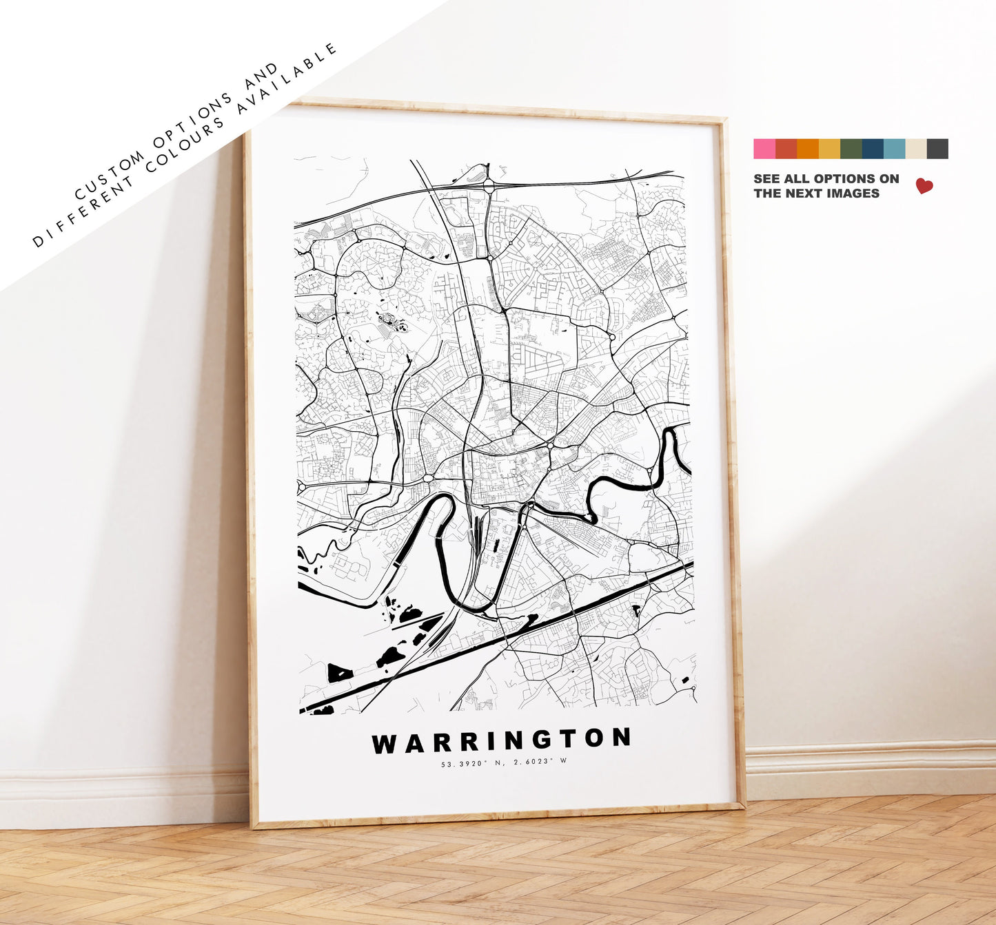 Warrington Map Print - Minimalist City Map Poster - Map Art - UK - Warrington Print - Warrington Poster - Different Colours Available