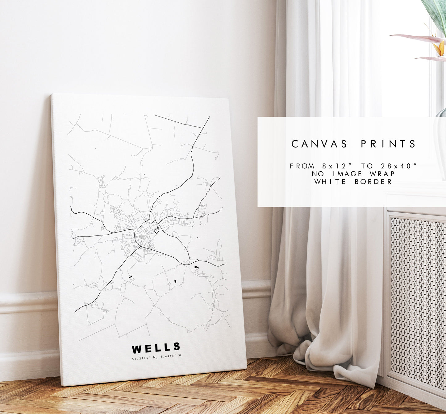 Wells Map Print - Minimalist City Map Poster - Map Art - UK - Wells Print - Wells Poster - Different Colours Available