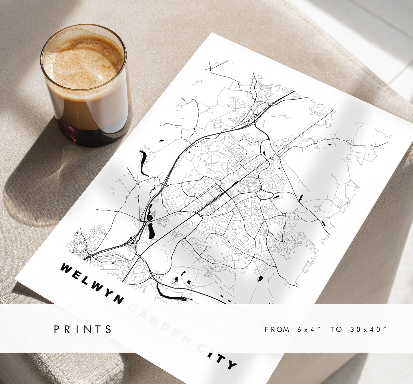 Welwyn Garden City Map Print - Minimalist City Map Poster - Map Art - UK - Welwyn Print - Welwyn Poster - Different Colours Available