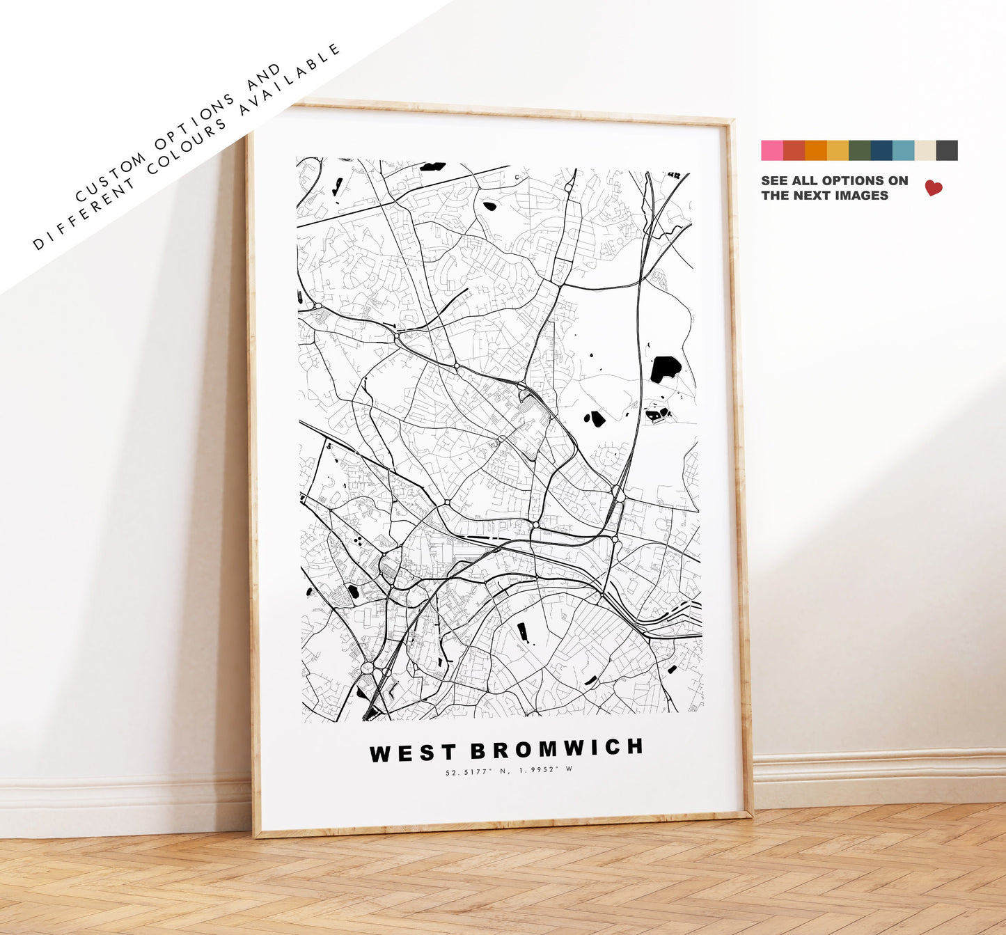 West Bromwich Map Print - Minimalist City Map Poster - Map Art - UK - West Bromwich Print - West Brom Poster - Different Colours Available