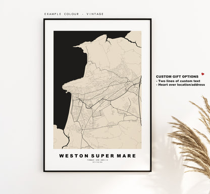 Weston Super Mare Map Print - Minimalist City Map Poster - Map Art - UK - Weston Print - Weston Poster - Different Colours Available