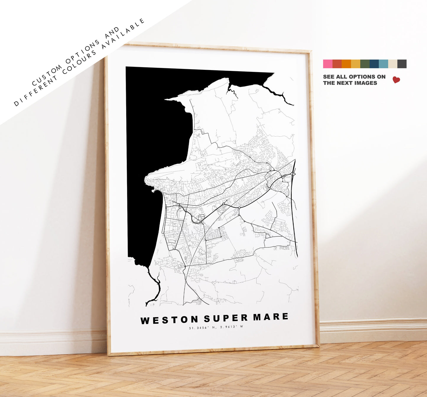 Weston Super Mare Map Print - Minimalist City Map Poster - Map Art - UK - Weston Print - Weston Poster - Different Colours Available