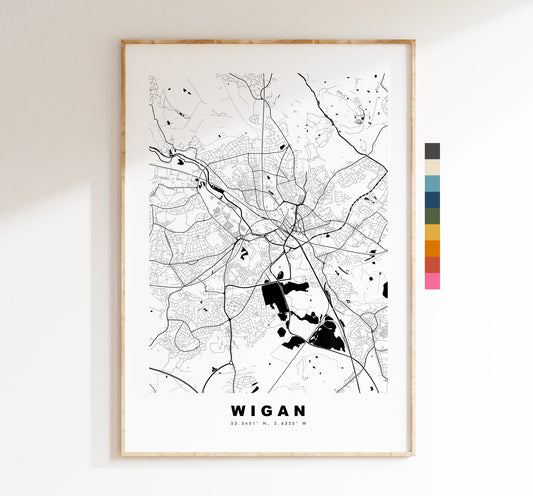 Wigan Map Print - Minimalist City Map Poster - Map Art - UK - Wigan Print - Wigan Poster - Different Colours Available