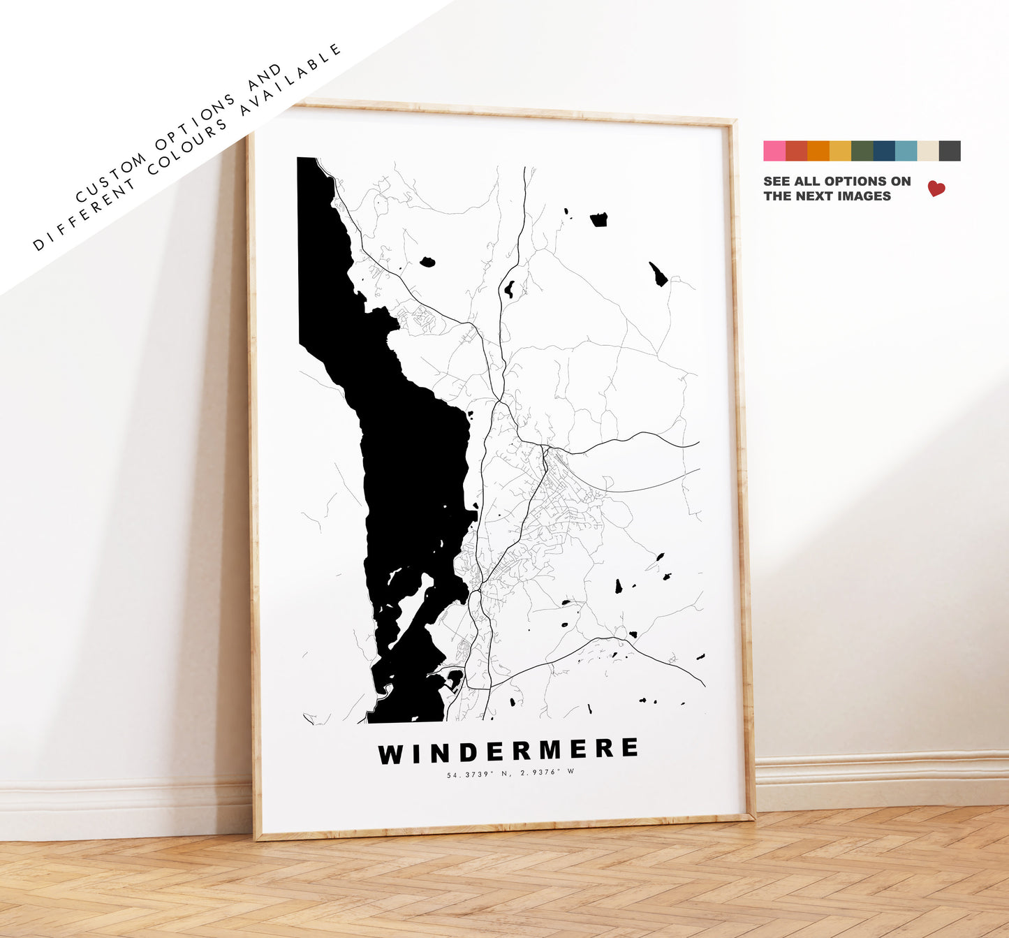 Windermere Map Print - Minimalist City Map Poster - Map Art - UK - Windermere Print - Windermere Poster - Different Colours Available