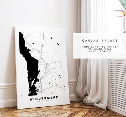 Windermere Map Print - Minimalist City Map Poster - Map Art - UK - Windermere Print - Windermere Poster - Different Colours Available