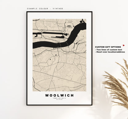 Woolwich Map Print - Minimalist City Map Poster - Map Art - UK - Woolwich Print - Woolwich Poster - Different Colours Available