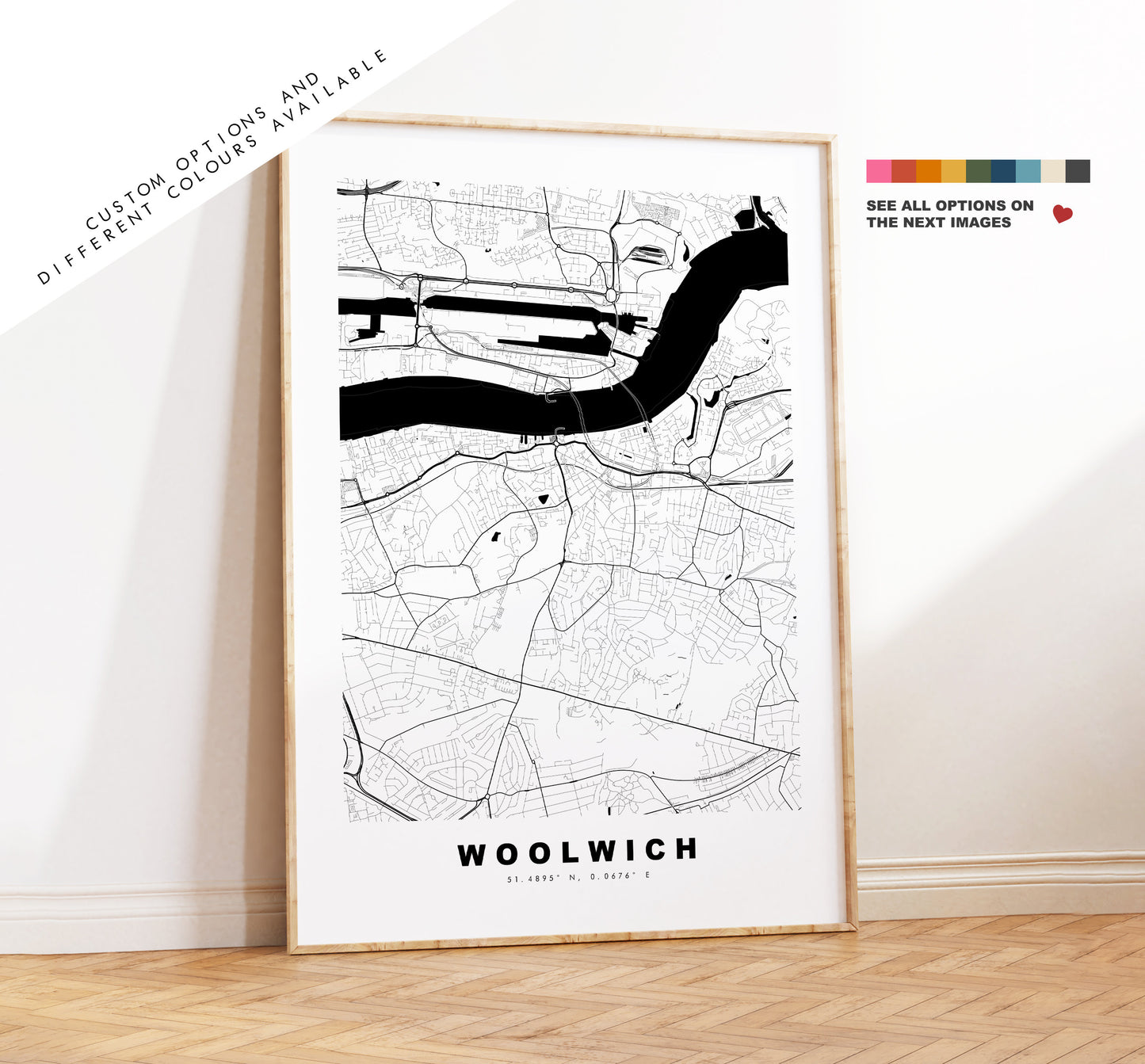 Woolwich Map Print - Minimalist City Map Poster - Map Art - UK - Woolwich Print - Woolwich Poster - Different Colours Available