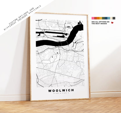 Woolwich Map Print - Minimalist City Map Poster - Map Art - UK - Woolwich Print - Woolwich Poster - Different Colours Available