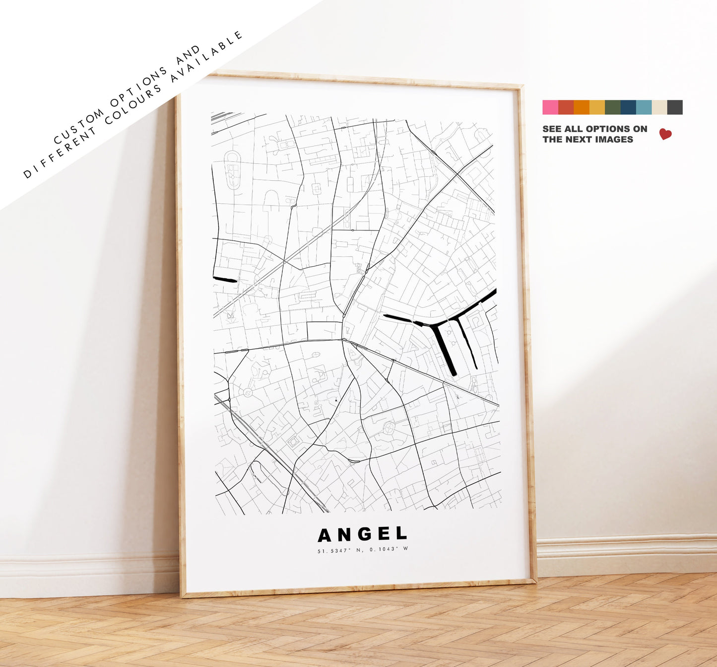 Angel Map Print - Minimalist City Map Poster - Map Art - London, UK - Angel Print - Angel Poster - Different Colours Available