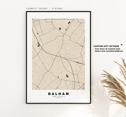 Balham Map Print - Minimalist City Map Poster - Map Art - London, UK - Balham Print - Balham Poster - Different Colours Available