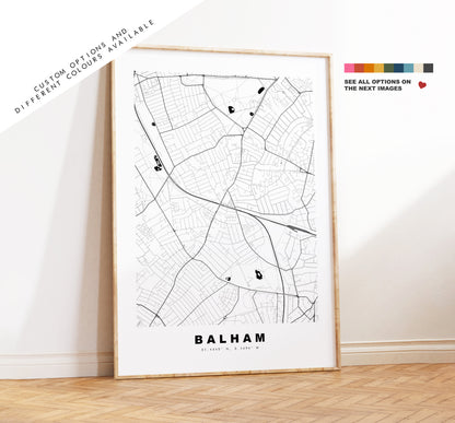 Balham Map Print - Minimalist City Map Poster - Map Art - London, UK - Balham Print - Balham Poster - Different Colours Available