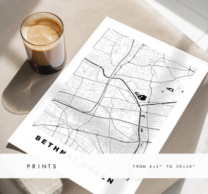 Bethnal Green Map Print - Minimalist City Map Poster - Map Art - London, UK - Bethnal Green Print - Poster - Different Colours Available