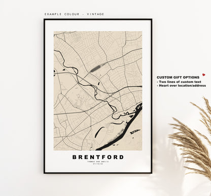 Brentford Map Print - Minimalist City Map Poster - Map Art - London, UK - Brentford Print - Brentford Poster - Different Colours Available