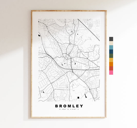 Bromley Map Print - Minimalist City Map Poster - Map Art - London, UK - Bromley Print - Bromley Poster - Different Colours Available