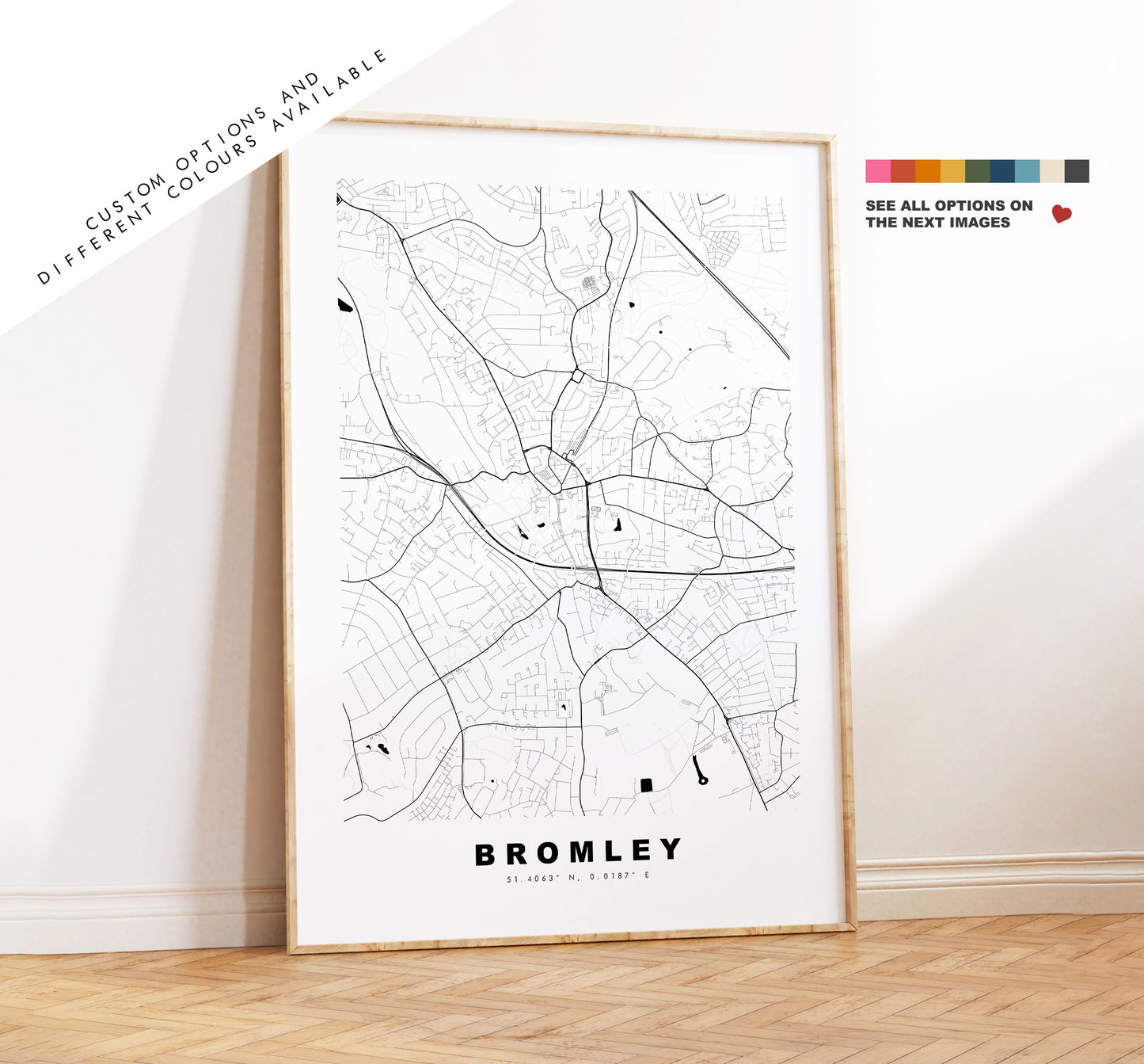 Bromley Map Print - Minimalist City Map Poster - Map Art - London, UK - Bromley Print - Bromley Poster - Different Colours Available