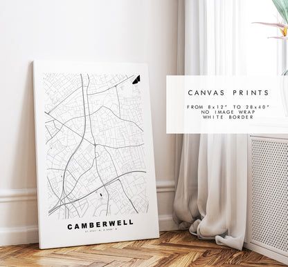 Camberwell Map Print - Minimalist City Map Poster - Map Art - London, UK - Camberwell Print - Poster - Different Colours Available